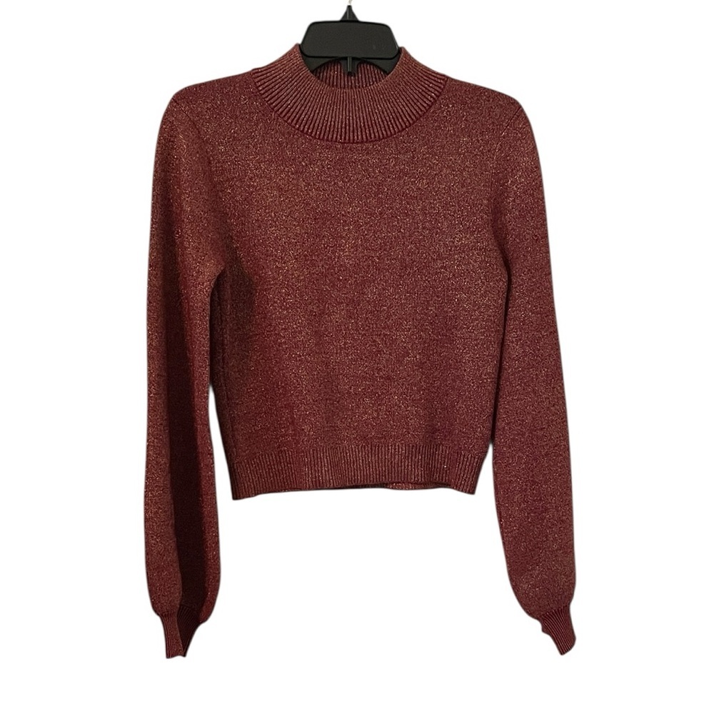 LULUS | Women’s Red/Gold Metallic Shimmer Threading Mock Neck Sweater Size M